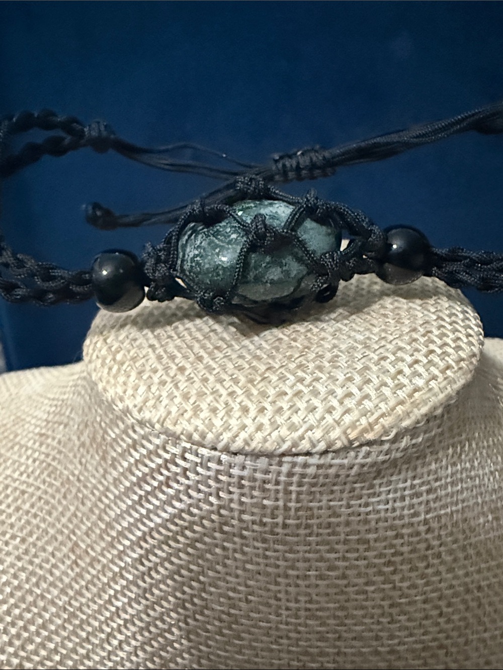 Boho Black Macrame Woven Natural Stone Cord Bracelet